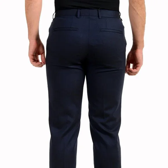 Hugo Boss Men's Barnes1 Slim Fit Blue 100% Wool Dress Pants US 30R